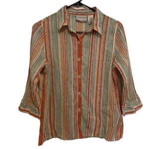 Alfred Dunner Summer Stripe Button Down Shirt Size 12P